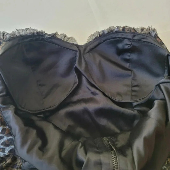 Forever 21 Ruched Frill Mini Dress Animal Print Ruffle Hem Off Shoulder Size S/P - Picture 8 of 11